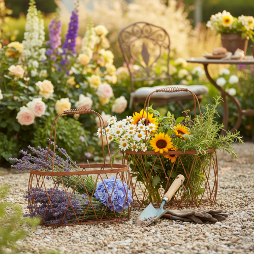 Article Set de 2 paniers ovales en métal rouillé avec anses – Décoration intérieure et florale