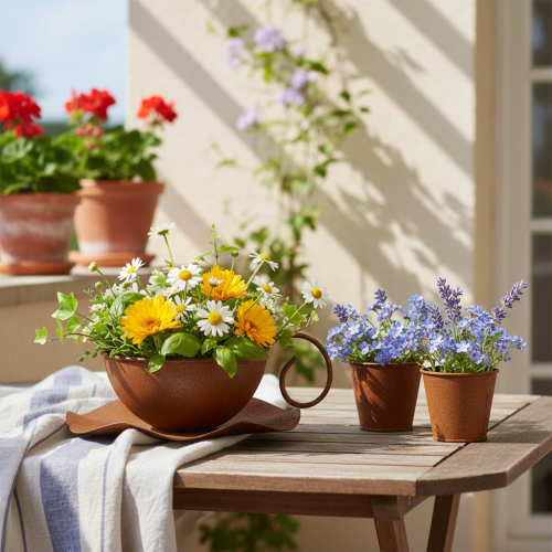 Pot de fleurs avec soucoupe, finition rouille, Ø 19,5 cm, H 8 cm | Floristik24.fr