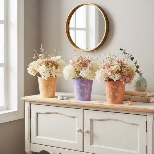 Set de 3 cache-pots en métal motif floral pastel diamètre 10 cm | Floristik24.fr