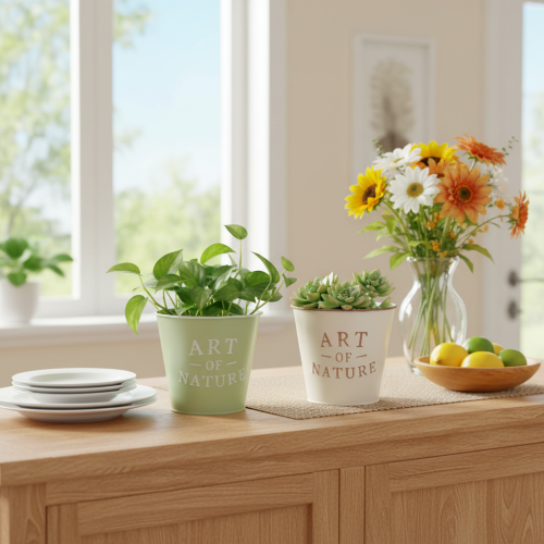 Pot de fleurs Art of Nature avec inscription, décoration pour rebord de fenêtre et salon, 15 cm, lot de 2 | Floristik24.fr