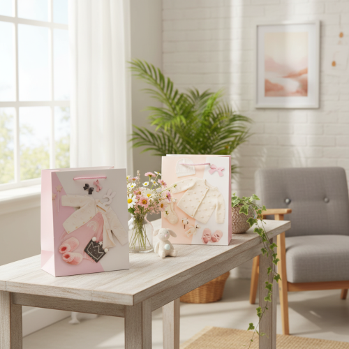 Sacs cadeaux pour bébés filles, sacs cadeaux de naissance, 23×18cm, 2 pièces | Floristik24.fr
