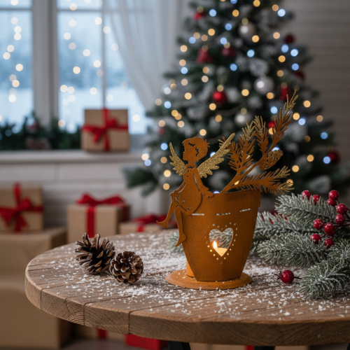 Porte-bougie chauffe-plat de Noël, décoration ange, finition rouille, Ø8 cm H18 cm | Floristik24.fr