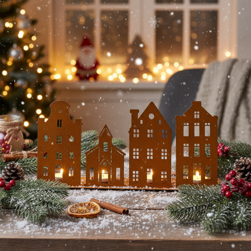 Décoration de Noël en forme de chandelier, maison rouille, 52 x 12 cm | Floristik24.fr