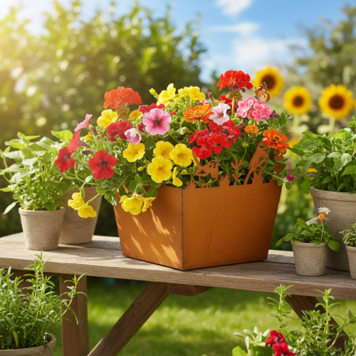 Pot de fleurs en métal avec oiseaux, jardinière, printemps, finition rouille, hauteur 15,5 cm | Floristik24.fr