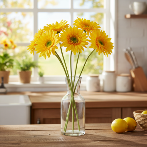 Fleurs artificielles Gerbera jaune soleil 47 cm - Lot de 6 | Floristik24.fr
