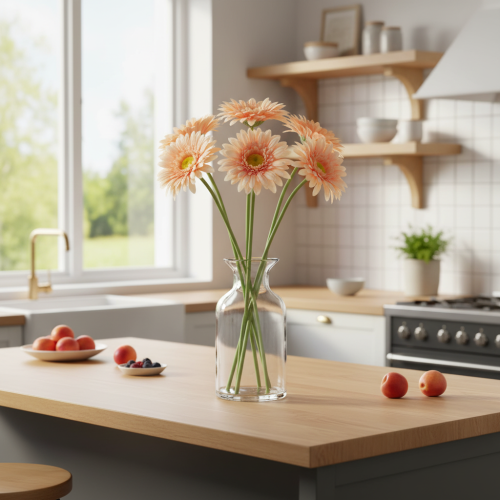 Fleurs artificielles Gerbera abricot 47 cm - Lot de 6 | Floristik24.fr