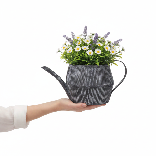 Pichet décoratif vintage en métal noir rainuré, 12,5 cm, style rétro | Floristik24.fr