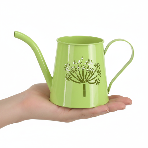 Arrosoir décoratif en métal, motif pissenlit, vert, 12 cm de haut, lot de 2, vase décoratif, style shabby chic | Floristik24.fr
