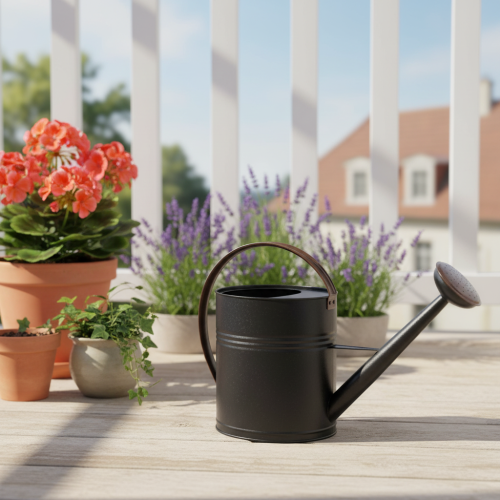 Arrosoir décoratif vintage en métal, noir et vert olive, 60 x 19 x 38 cm, un objet qui ne passera pas inaperçu sur un balcon ou une véranda. | Floristik24.fr