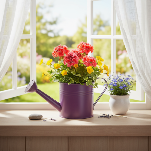 Arrosoir décoratif, pot de fleurs en métal violet, Ø 13,5 cm H 12,5 cm | Floristik24.fr