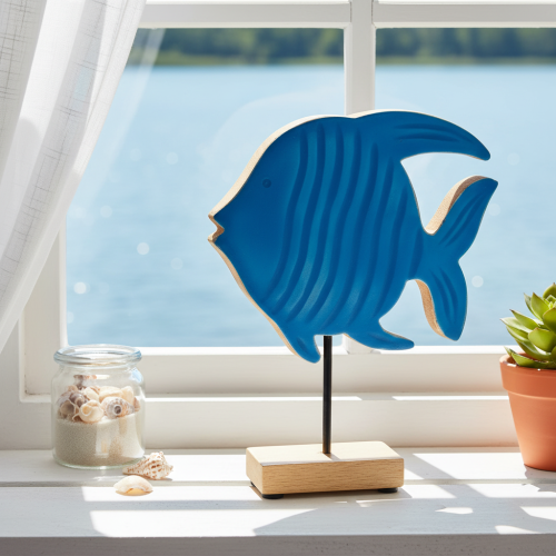 Figurine de poisson en bois, décoration marine, objet de décoration de table artisanal pour salon, 22 cm | Floristik24.fr