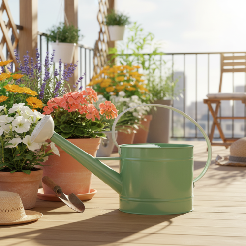 Arrosoir décoratif en métal, vert pastel rétro avec détails blancs, pour jardin, balcon et intérieur, 52,5 x 15 x 30 cm | Floristik24.fr