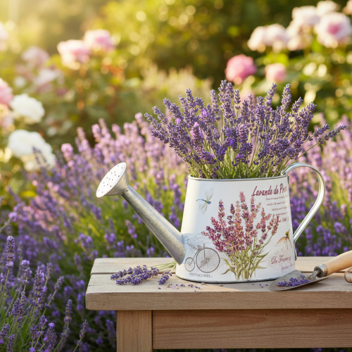 Arrosoir décoratif en métal, lavande, style rétro jardin, 30 × 11 × 14,5 cm | Floristik24.fr
