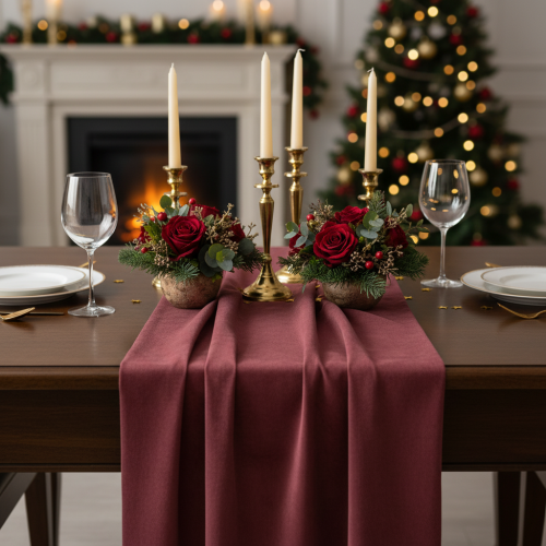 Chemin de table en velours Bordeaux rouge foncé, 28×270cm - chemin de table luxueux en tissu décoratif pour les occasions festives | Floristik24.fr