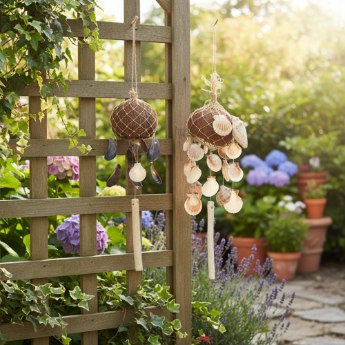 Suspension Décorative en Coquillages et Noix de Coco 53 cm - Lot de 2 | Floristik24.fr