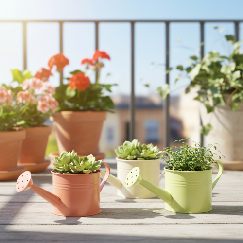 Ensemble d'arrosoirs décoratifs aux tons pastel saumon, vert et jaune-vert - pot en métal Ø11 cm H10 cm, 8 pièces | Floristik24.fr