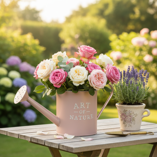 Pot de fleurs/arrosoir décoratif vintage, zinc rose antique, Ø 16,5 cm H 17 cm | Floristik24.fr