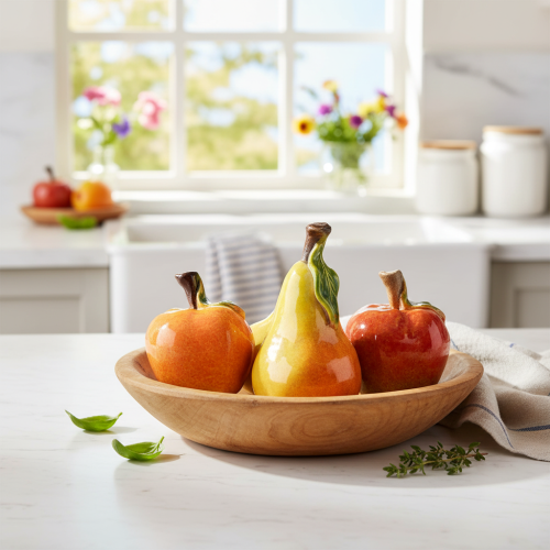 Ensemble de fruits artificiels (pomme et poire) décoratif, automne, 12 cm, 3 pièces | Floristik24.fr