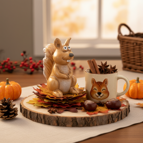 Figurine écureuil assis en céramique pour décoration d'automne 10 cm | Floristik24.fr