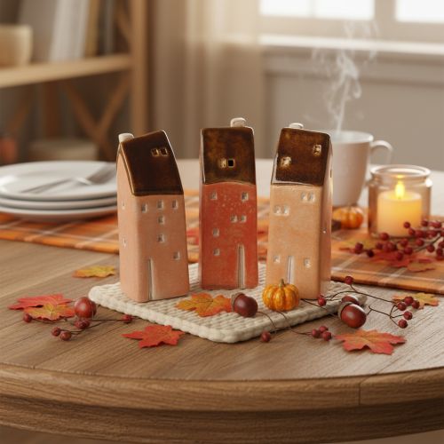 Set de 3 Maisons Miniatures en Céramique Peintes à la Main - 14 cm | Floristik24.fr