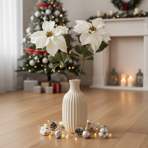 Branche de poinsettias artificiels blancs 65 cm – Lot de 2 | Floristik24.fr