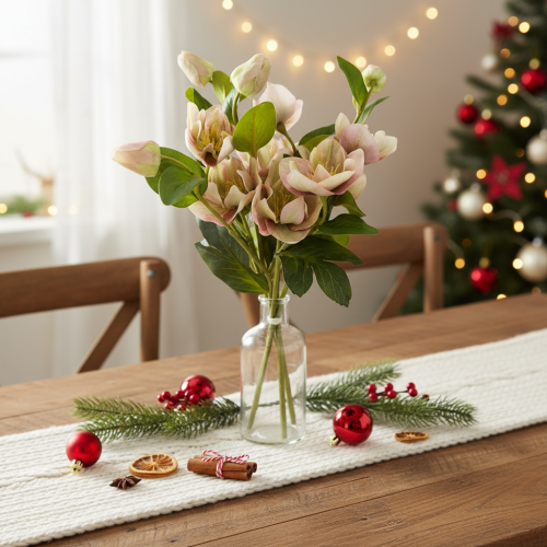 Fleurs artificielles de Rose de Noël 30 cm – Bouquet de 4 tiges | Floristik24.fr