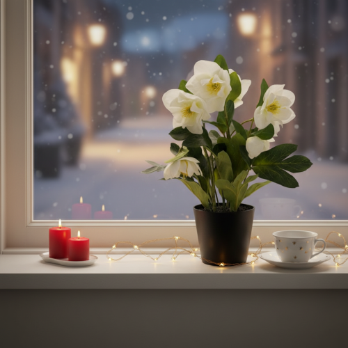 Rose de Noël artificielle en pot - Décoration de table 34 cm | Floristik24.fr