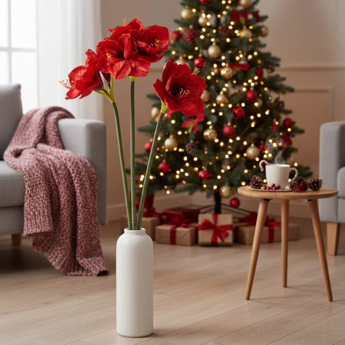 Amaryllis artificielle rouge 77 cm pour vase et décoration | Floristik24.fr