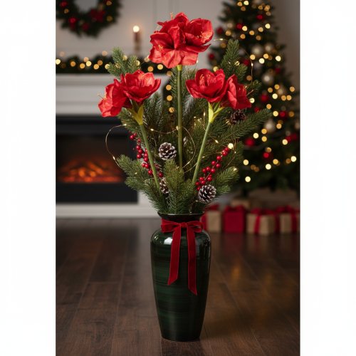 Amaryllis artificielle rouge 77 cm pour vase et décoration | Floristik24.fr