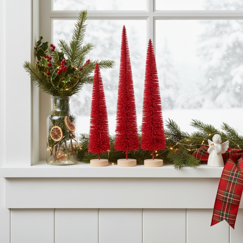 Lot de 3 sapins rouges décoratifs en bois – 40 cm | Floristik24.fr