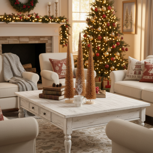 Sapin décoratif artificiel fin avec base en bois, 40 cm, lot de 3 | Floristik24.fr