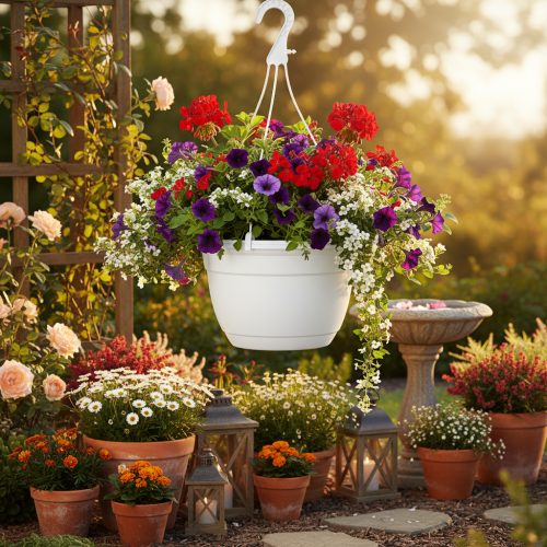 Panier à fleurs suspendu 25 cm blanc | Floristik24.fr