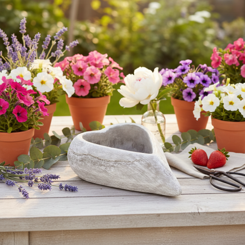 Coupe décorative cœur en pierre grise 19cm | Floristik24.fr