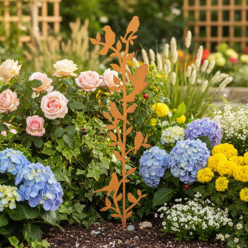 Décoration de Jardin en Métal Rouillé avec Oiseaux 100 cm | Floristik24.fr