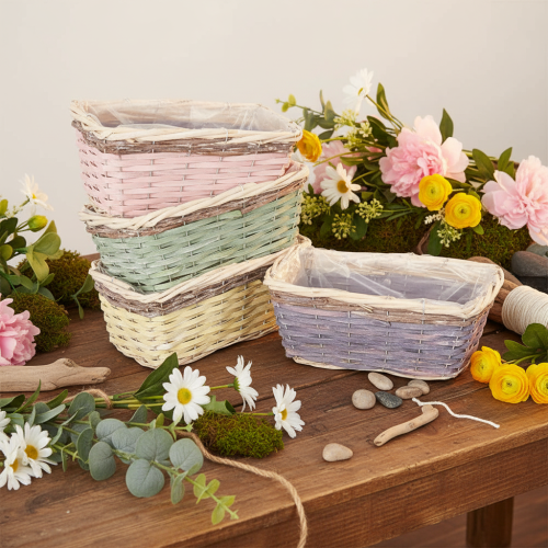 Paniers rectangulaires en bois avec film plastique 25 cm - Lot de 4 | Floristik24.fr