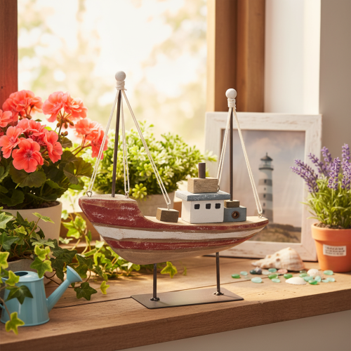 Bateau décoratif en bois 20 cm pour rebord de fenêtre | Floristik24.fr