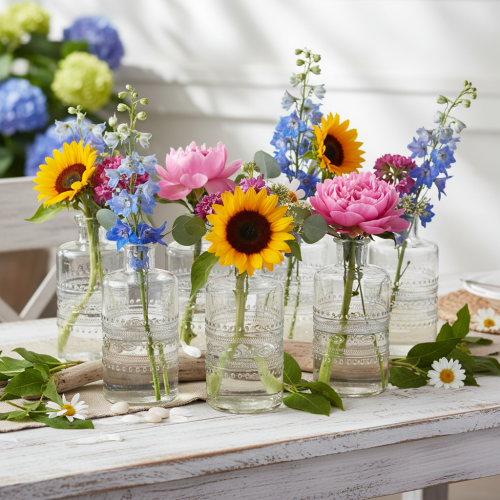 Vase en verre cylindrique avec motif transparent 15 cm - Lot de 6 | Floristik24.fr