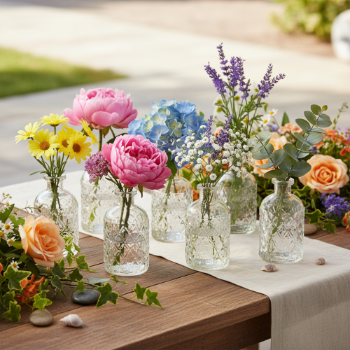 Lot de 6 petites vases en verre transparent avec motif géométrique 13 cm | Floristik24.fr