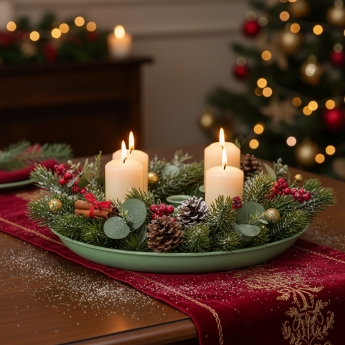 Assiette décorative verte avec 4 porte-bougies - Ø 24 cm | Floristik24.fr