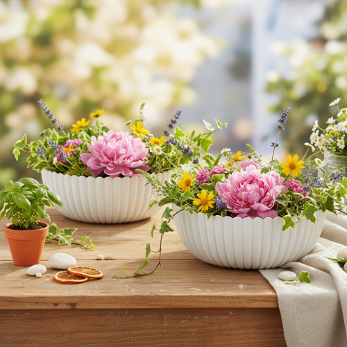 Coupe décorative ronde en plastique blanc 15 cm avec surface rainurée | Floristik24.fr