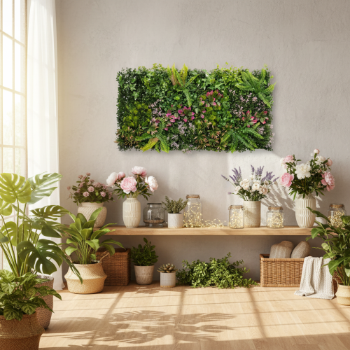 Kécor mural végétal artificiel en plastique 100 x 55 cm avec accents colorés pour intérieur | Floristik24.fr