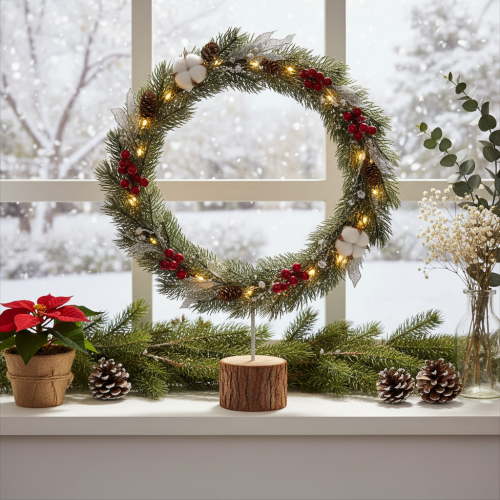 Cerceau décoratif rond en métal sur socle en bois avec écorce, 52 cm | Floristik24.fr