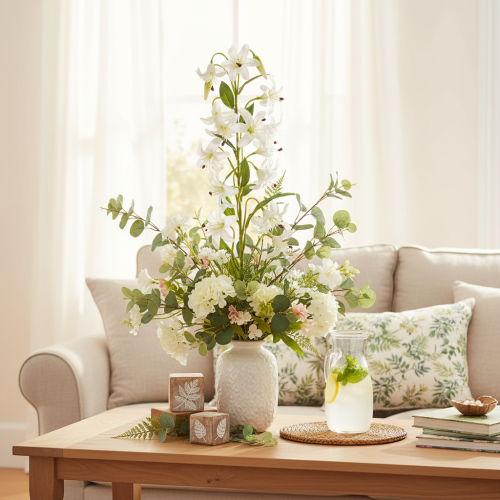 Branche fleurie artificielle lys blanc décorative 80 cm | Floristik24.fr