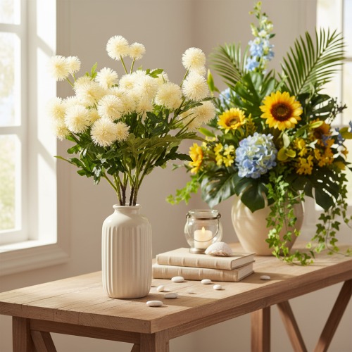 Kunstblume Chrysantheme crème blanche 56 cm 4 branches | Floristik24.fr