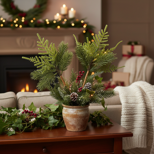 Branche de sapin artificielle en plastique vert 22 cm set de 2 pour décoration intérieure | Floristik24.fr