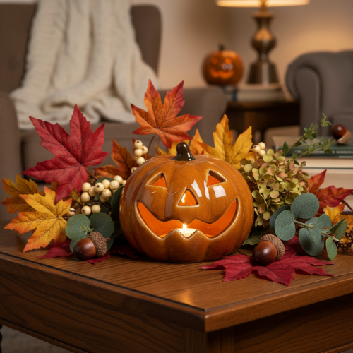 Citrouille décorative en céramique LED orange 10 cm pour Halloween | Floristik24.fr