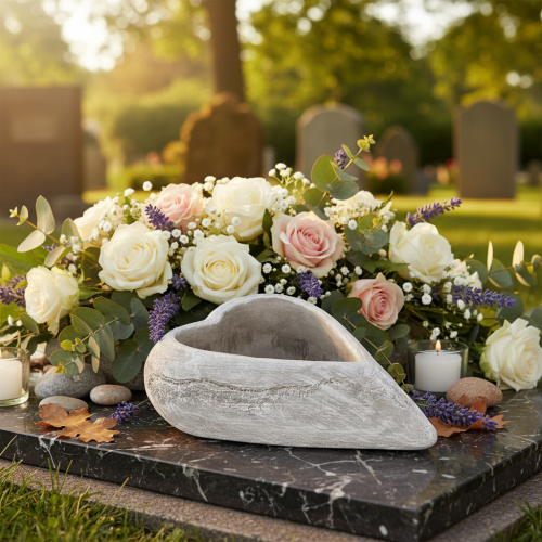 Coupe décorative cœur en pierre grise 19cm | Floristik24.fr