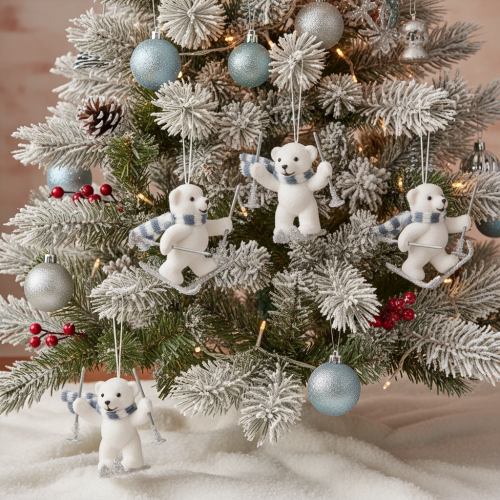 Ange décoratif ours polaire sur skis avec écharpe 10 cm set de 2 | Floristik24.fr