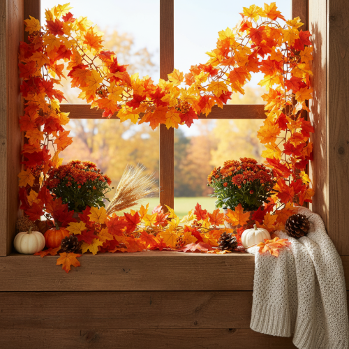 Article Guirlande de feuilles d'érable artificielles 170 cm en plastique pour décoration intérieure