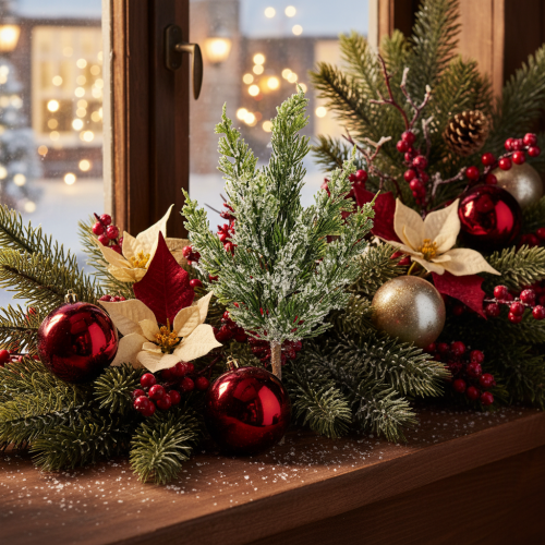 Branche de pin artificielle enneigée 40 cm, lot de 3, décoration intérieure et compositions | Floristik24.fr